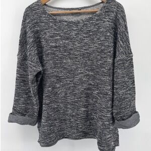 VINCE Women's Sweater Heathered Gray Knit Rolled Sleeves Boat Neck XL